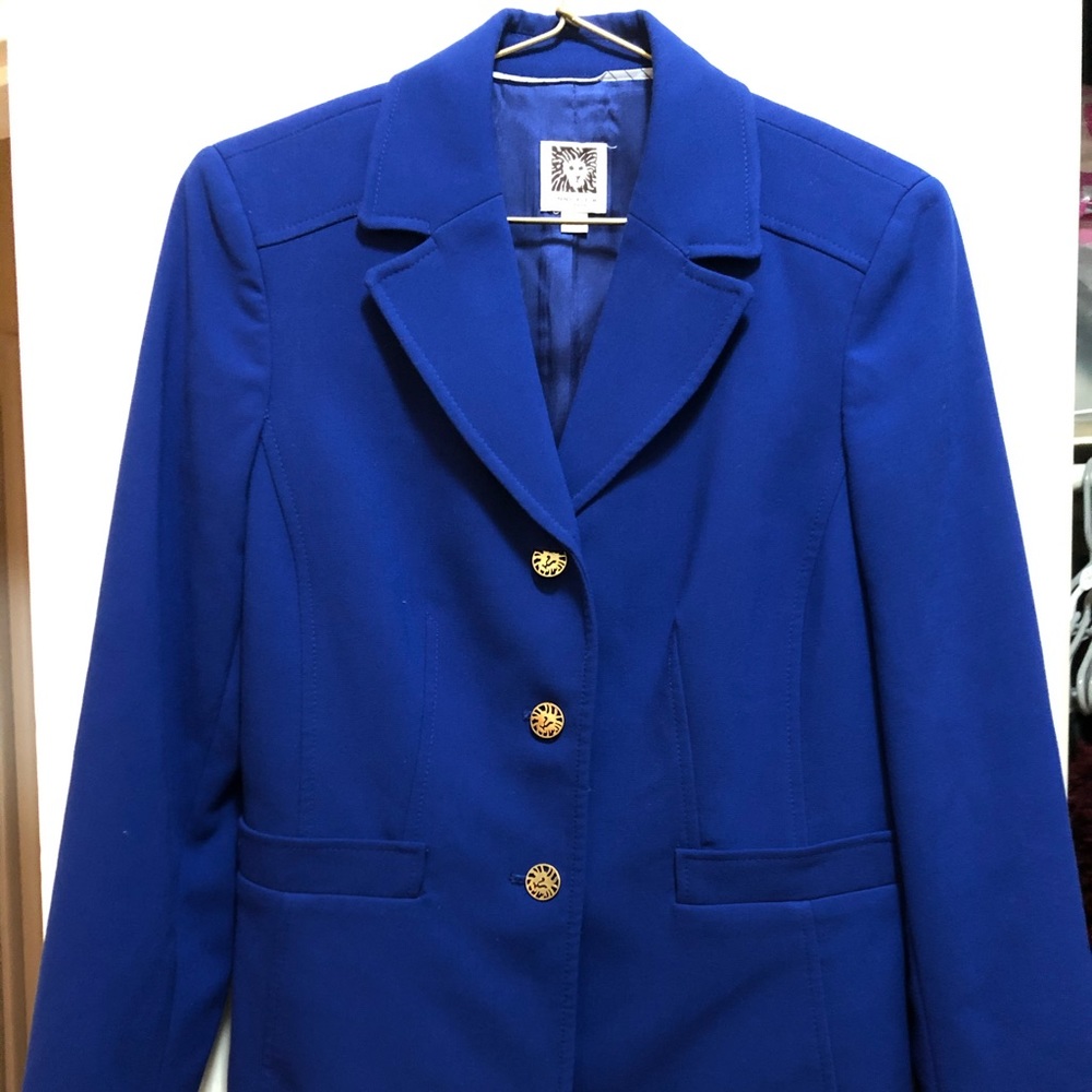Anne Klein Royal Blue Blazer Gold Lion Buttons